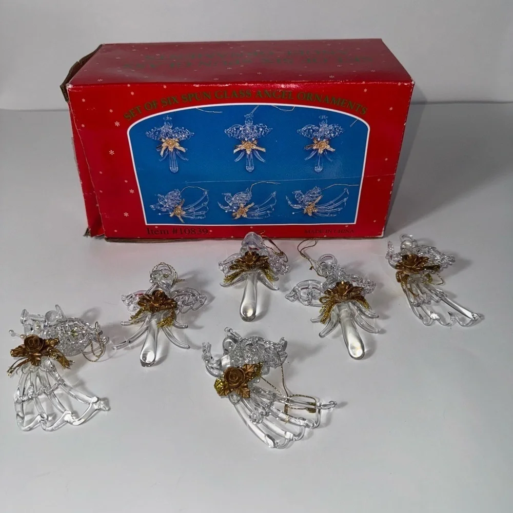 Vintage Spun Glass Angel Ornaments -Set of 6